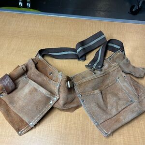 Vintage Brown Suede Tool Belt with Striped Strap